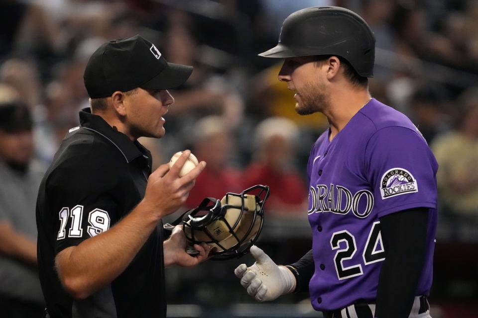 The occasional disagreement over balls and strikes, such as this one with Colorado's Ryan McMahon and Brock Ballou, will become a thing of the past.