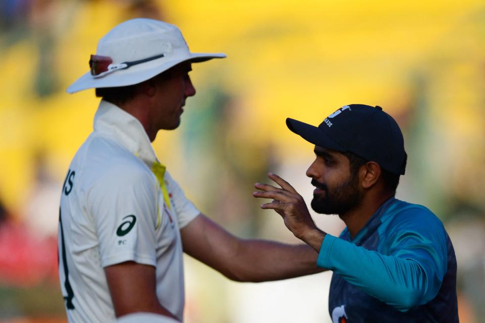 Pat Cummins and Babar Azam, pictured here shaking hands after the second Test between Australia and Pakistan.
