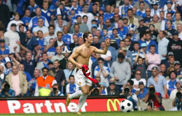 Cristiano Ronaldo celebrates his FA Cup Final goal against Millwall in 2004