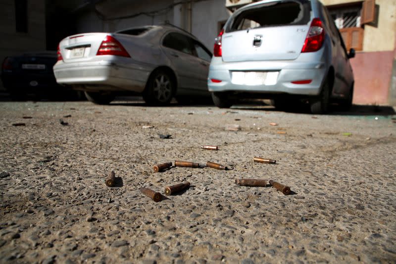 Empty bullets on the ground after yesterday's clashes in Tripoli