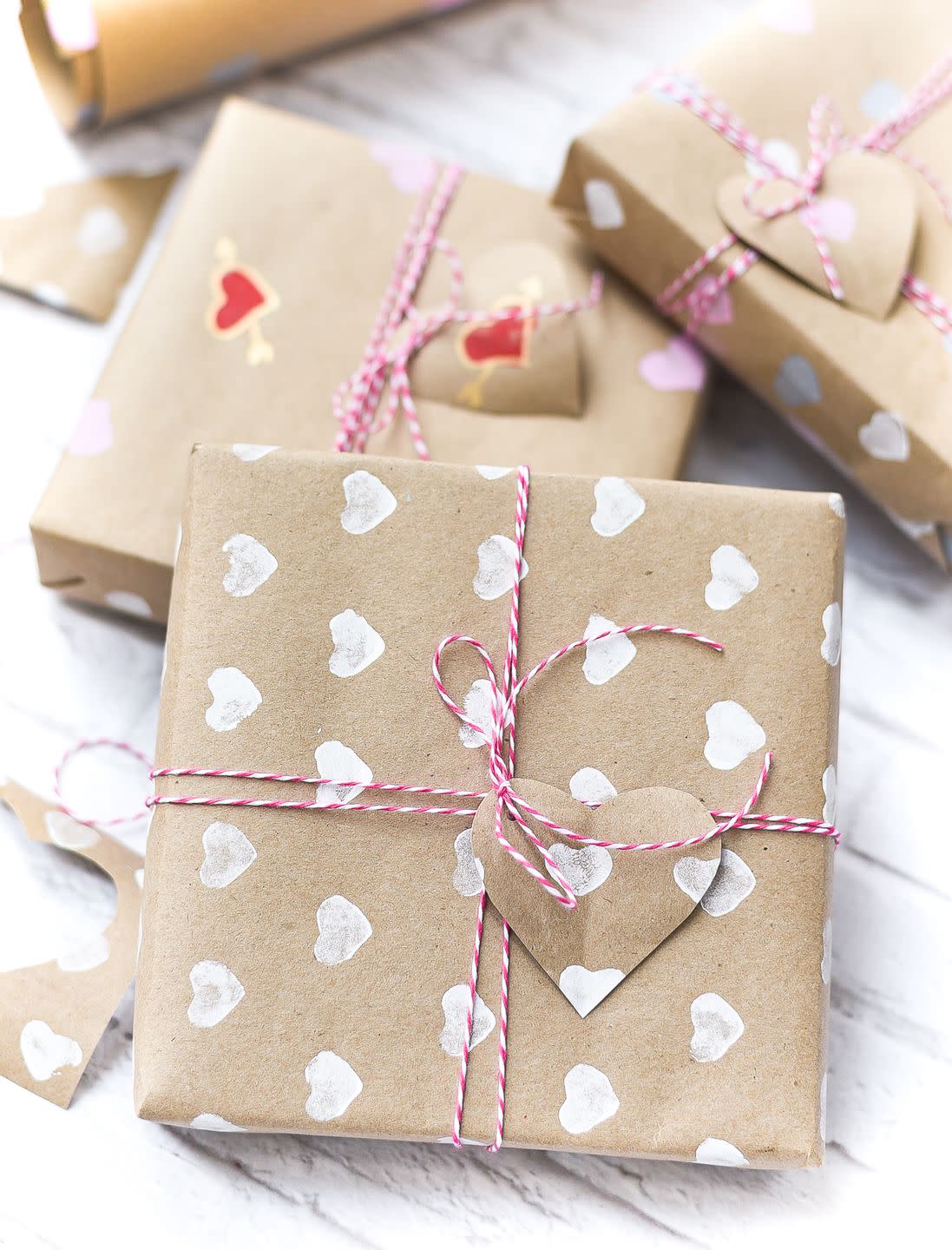 stamped heart wrapping paper