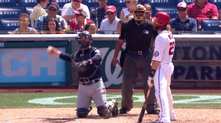 Jayson Werth's reaction to an eephus pitch thrown by Carlos Villanueva during the Nationals-Padres game on July 24, 2016.