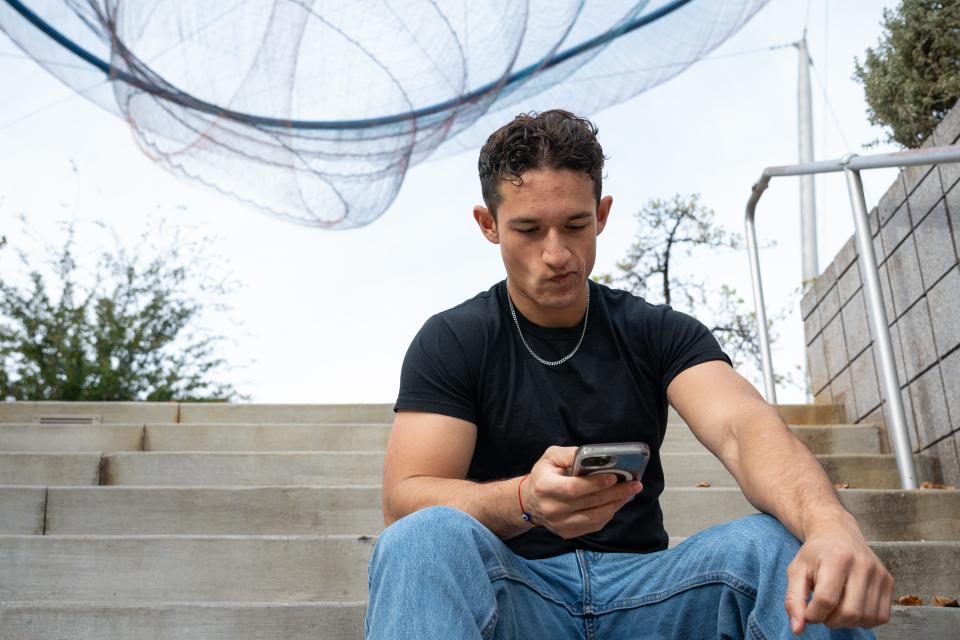 Arizona State University sophomore Alex Sanchez poses for a portrait at Civic Space Park on Feb. 5, 2024, in Phoenix.