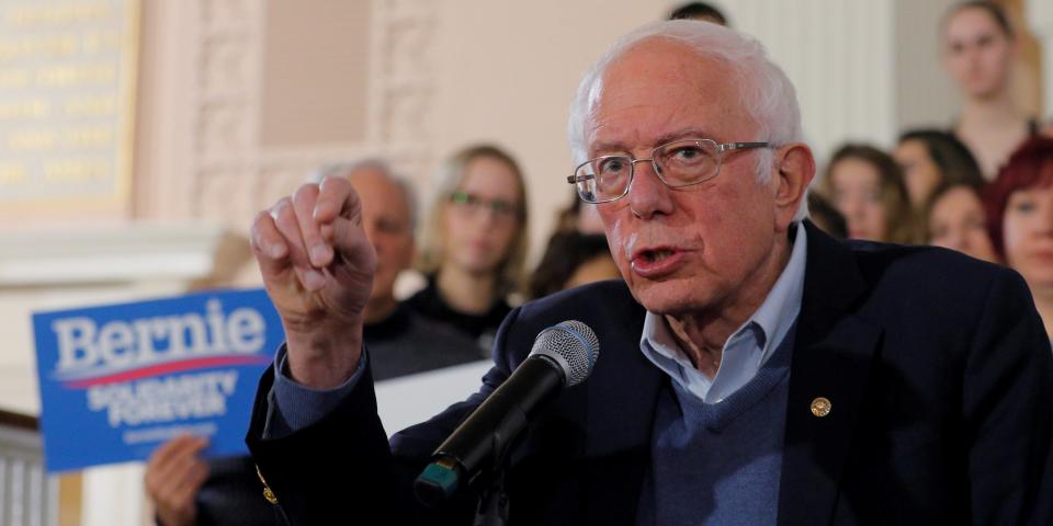 FILE PHOTO: Democratic 2020 U.S. presidential candidate and U.S. Senator Bernie Sanders (I-VT) speaks at a campaign town hall meeting in Portsmouth, New Hampshire, U.S., November 24, 2019. REUTERS/Brian Snyder