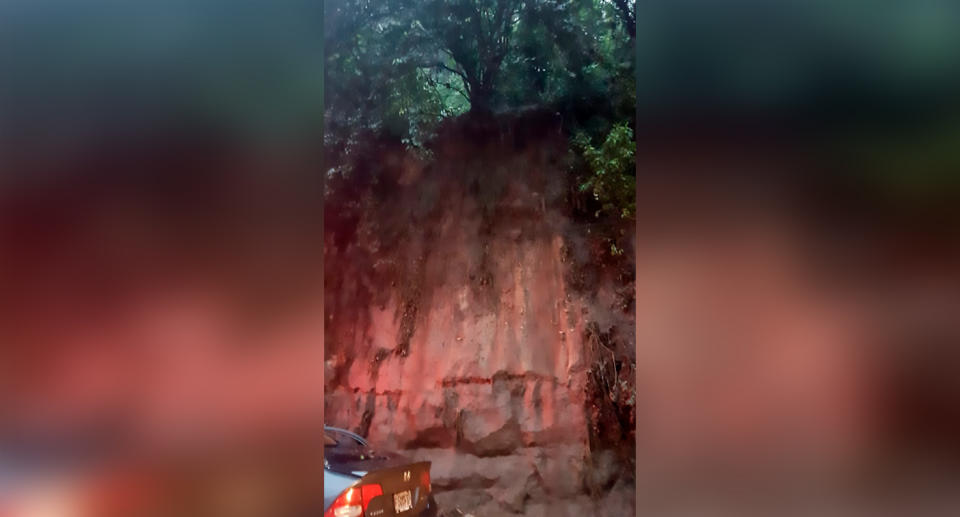 The boulder fell off a cliff top (pictured) in Guatemala