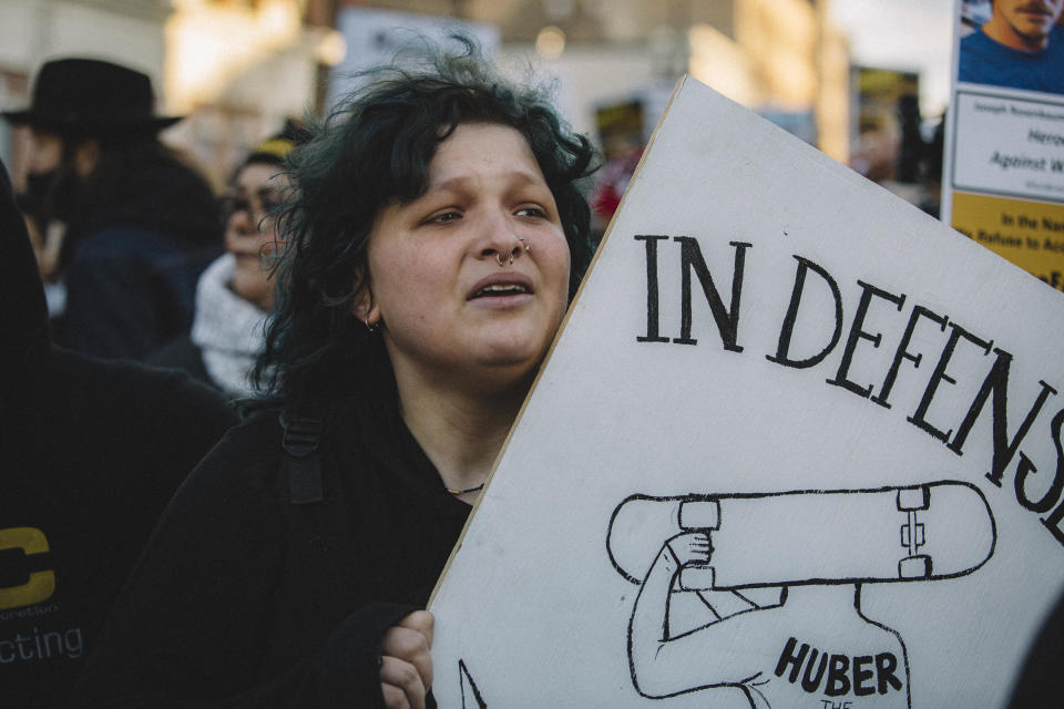 Activists protest the verdict in the Kyle Rittenhouse trial on November 21, 2021 in Kenosha, Wisconsin. Rittenhouse, an Illinois teenager, was found not guilty of all charges in the fatal shootings of Joseph Rosenbaum and Anthony Huber and for the shooting and wounding of Gaige Grosskreutz. / Credit: Jim Vondruska/Getty Images