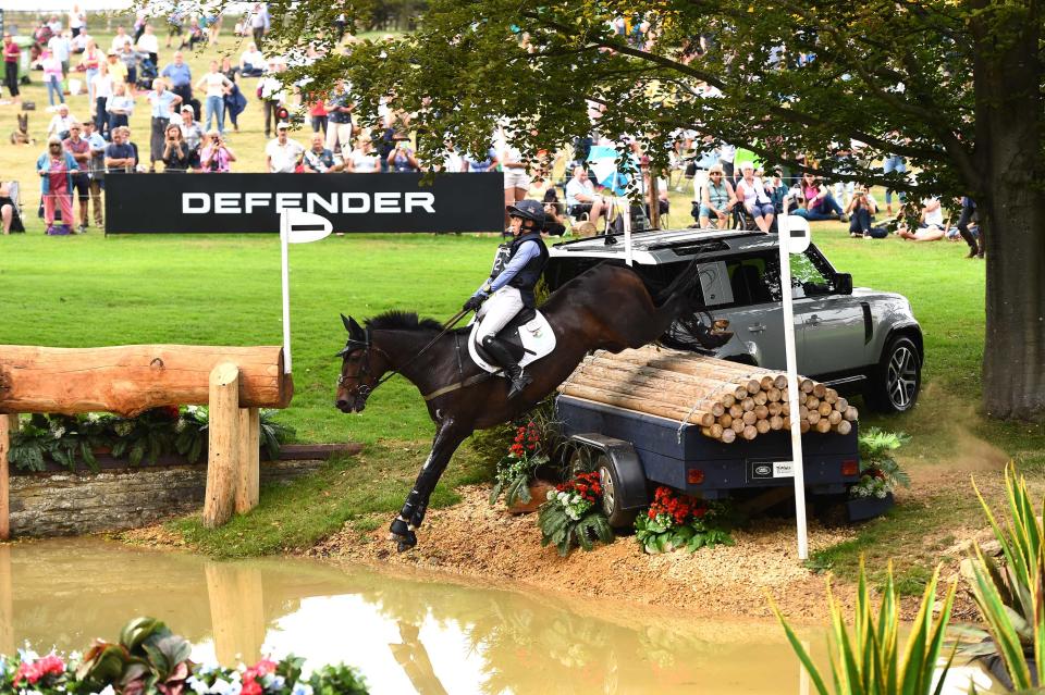 Ros Canter (GBR) during the cross country phase of the Land Rover Burghley Horse Trials