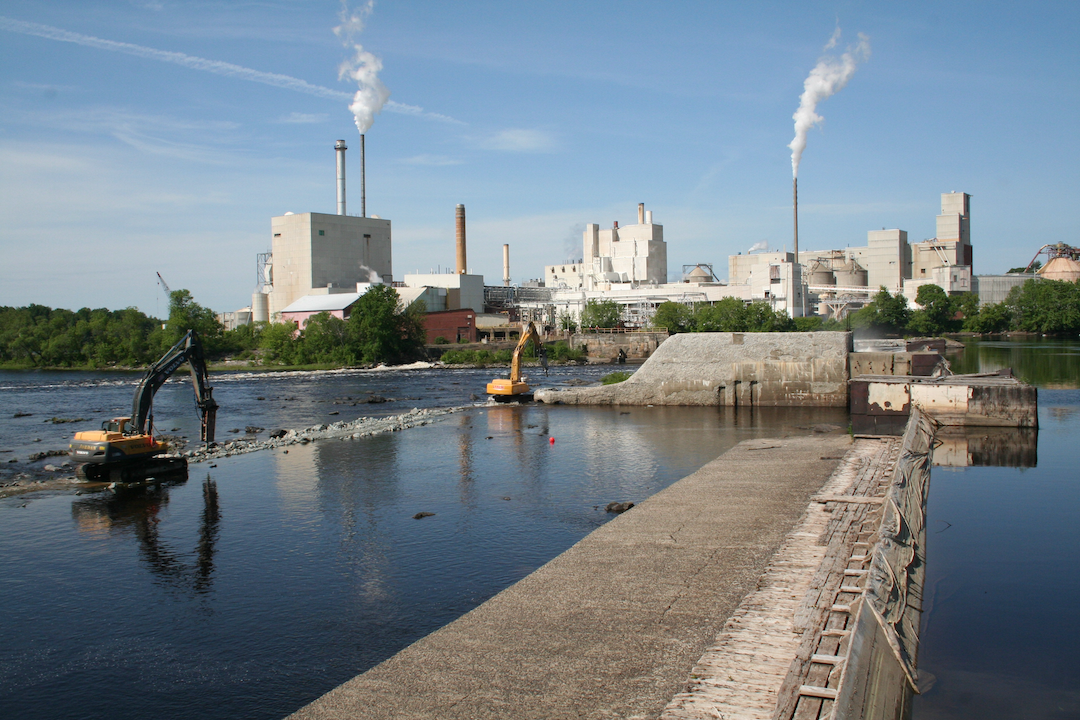 The Great Works Dam mid-removal.