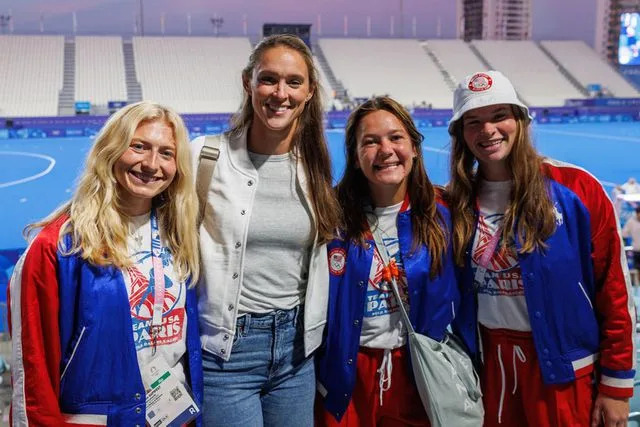 <p>USA Field Hockey</p> Kylie Kelce with members of the Team USA field hockey team.