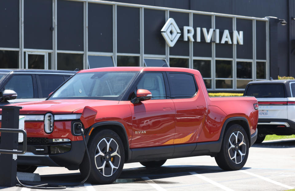 SOUTH SAN FRANCISCO, CALIFORNIA - AUGUST 08: A Rivian electric truck sits parked in front of a Rivian service center on August 08, 2023 in South San Francisco, California.<p>Justin Sullivan/Getty Images</p>