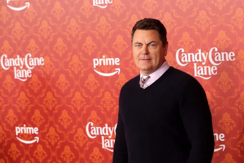 Nick Offerman attends the world premiere of Amazon Prime Video's "Candy Cane Lane" at Regency Village Theatre in Los Angeles on November 28. File Photo by Greg Grudt/UPI