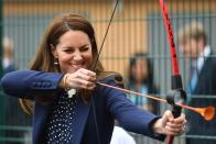 <p>The Duchess of Cambridge took an archery lesson while visiting The Way Youth Zone in Wolverton, UK. She and Prince William participated in a few sports at the organization, which helps youth mental health and wellbeing. </p>