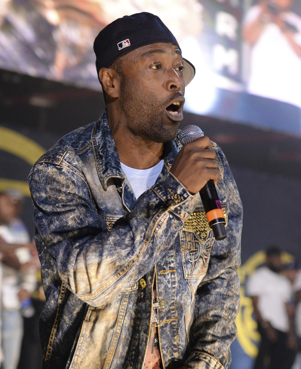 FILE - Black Rob performs at the Hot 97 Summer Jam on June 7, 2015, in East Rutherford, N.J. The rapper, known for his hit "Whoa!" and key contributions to Diddy's Bad Boy Records in the 1990s and early 2000s, has died. He was 52. Black Rob died Saturday, April 17, 2021, in Atlanta, according to longtime friend and former labelmate Mark Curry. (Photo by Scott Roth/Invision/AP, File)