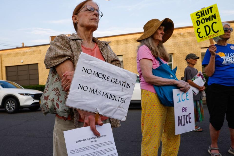 Activists have long protested New Jersey’s immigrant detention centers — especially in Hudson County, where these demonstrators gathered last summer. Corbis via Getty Images