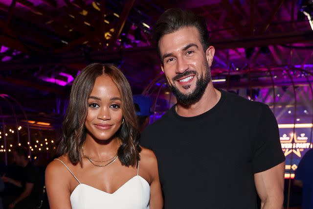 <p>Emma McIntyre/Getty Images</p> Rachel Lindsay and Bryan Abasolo attend the MLBPA x Fanatics "Players Party" at City Market Social House on July 18, 2022