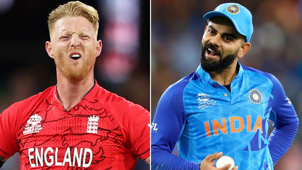 Pictured left to right, England cricket allrounder Ben Stokes and India star Virat Kohli.