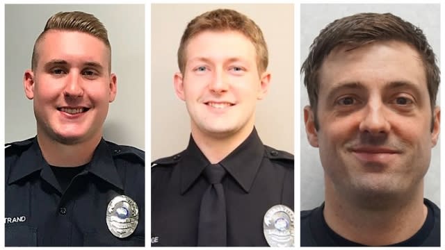 Officer Paul Elmstrand, Officer Matthew Ruge, and Firefighter and Paramedic Adam Finseth.