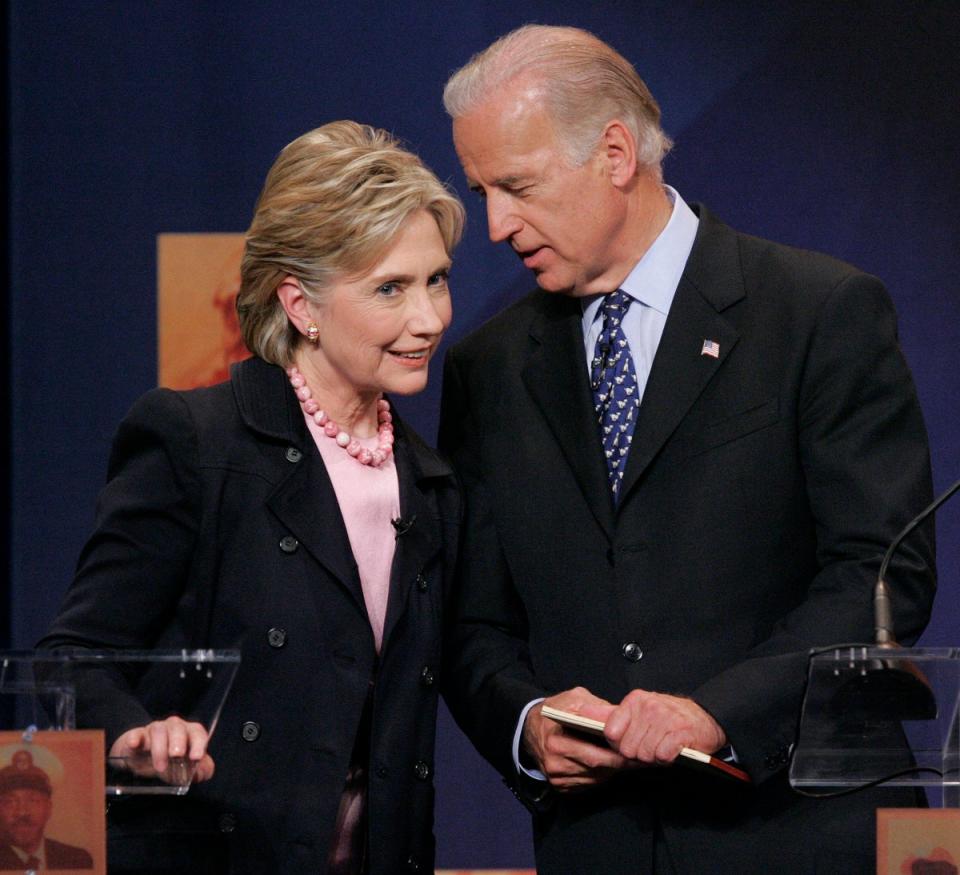 Clinton participated in debates with both Biden and Trump. She is seen here in a Democratic primary debate with Biden ahead of the 2008 election (AP)