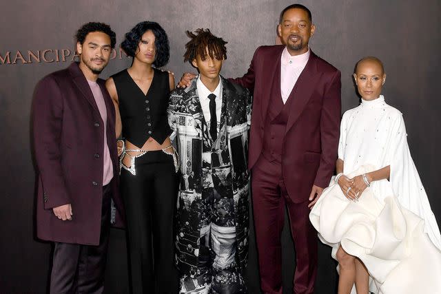 <p>Albert L. Ortega/Getty</p> Trey Smith, Willow Smith, Jaden Smith, Will Smith and Jada Pinkett Smith at Emancipation premiere