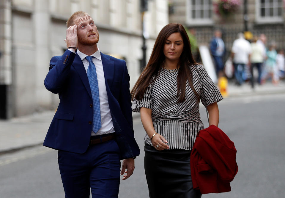 England cricket player Ben Stokes and his wife Clare Ratcliffe arrive at Bristol Crown Court in Bristol