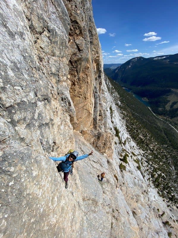 Climber ascends the headwall of North America's longest sport climb.