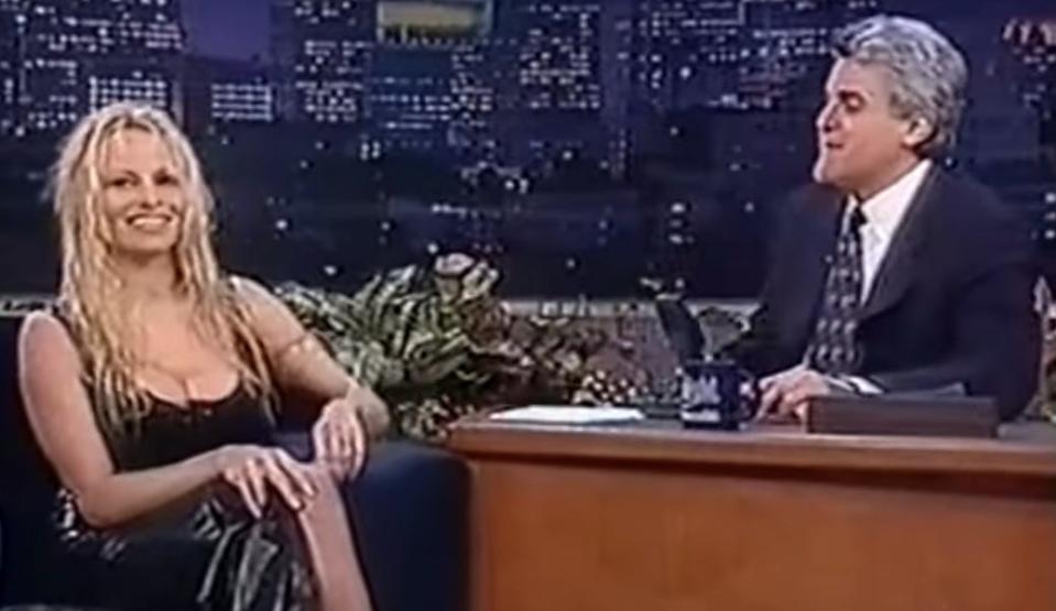 Pamela Anderson talking to Jay Leno