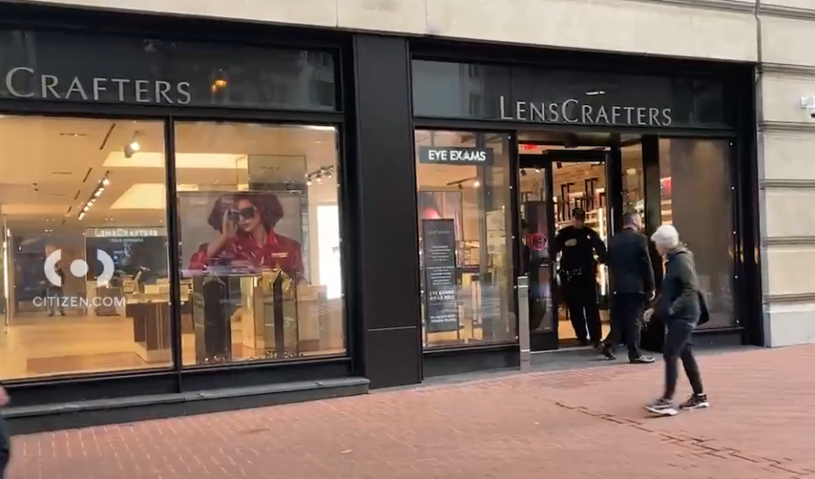 Officers were at the scene of a theft at LensCrafters in downtown San Francisco on Dec. 7 (Citizen App).