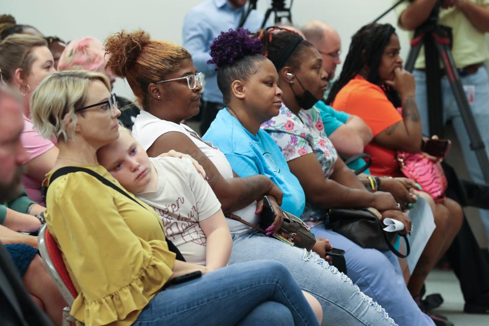 The public attended a Jefferson County School Board meeting to address the issues surrounding the bus route failures on the first day of school in Louisville, Ky. on Aug. 15, 2023.