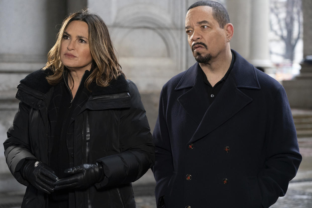 Mariska Hargitay as Captain Olivia Benson and Ice T as Detective Odafin "Fin" Tutuola in season 21 of SVU.