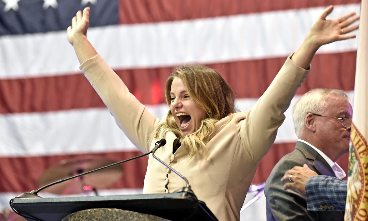 This photo was taken of Republican Fiona McFarland on Nov. 8, 2022, after winning her race to represent a portion of Sarasota County in state government. The photo was taken during the Republican election day party at Robarts Arena.