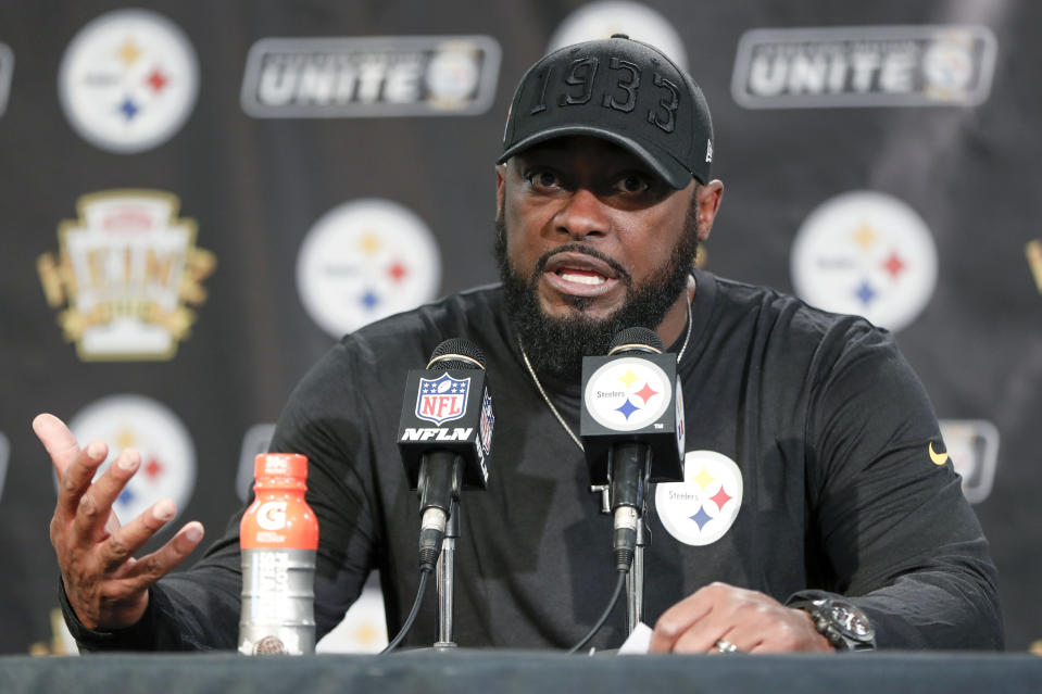 Pittsburgh Steelers coach Mike Tomlin's remarks on the brawl put responsibility directly on the Cleveland Browns. (AP Photo/Keith Srakocic)