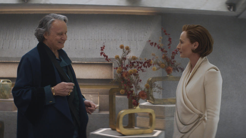 (L-R): Luthen Rael (Stellan Skarsgard) and Mon Mothma (Genevieve O'Reilly) in Lucasfilm's ANDOR