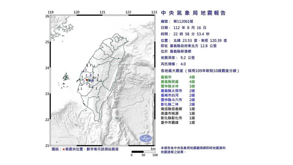 中央氣象局地震報告。（圖／中央氣象局）