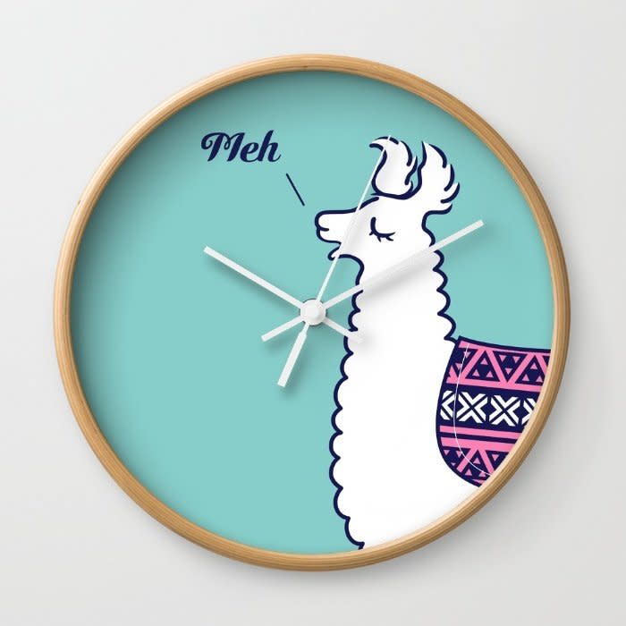 <i>Aztec Alpaca Meh Wall Clock, <a href="https://society6.com/product/aztec-alpaca-meh_wall-clock?utm_source=Google&amp;utm_medium=cpc&amp;utm_campaign=1027&amp;c_kid=1951916p333328234285&amp;gclid=CjwKEAiAk7O0BRD9_Ka2w_PhwSkSJAAmKswxV-aEutZY-iN10hxaiUtHwscxhNptTr_wvbY7LJ_urxoC6Unw_wcB#33=282&amp;34=285" target="_blank">$30</a></i>