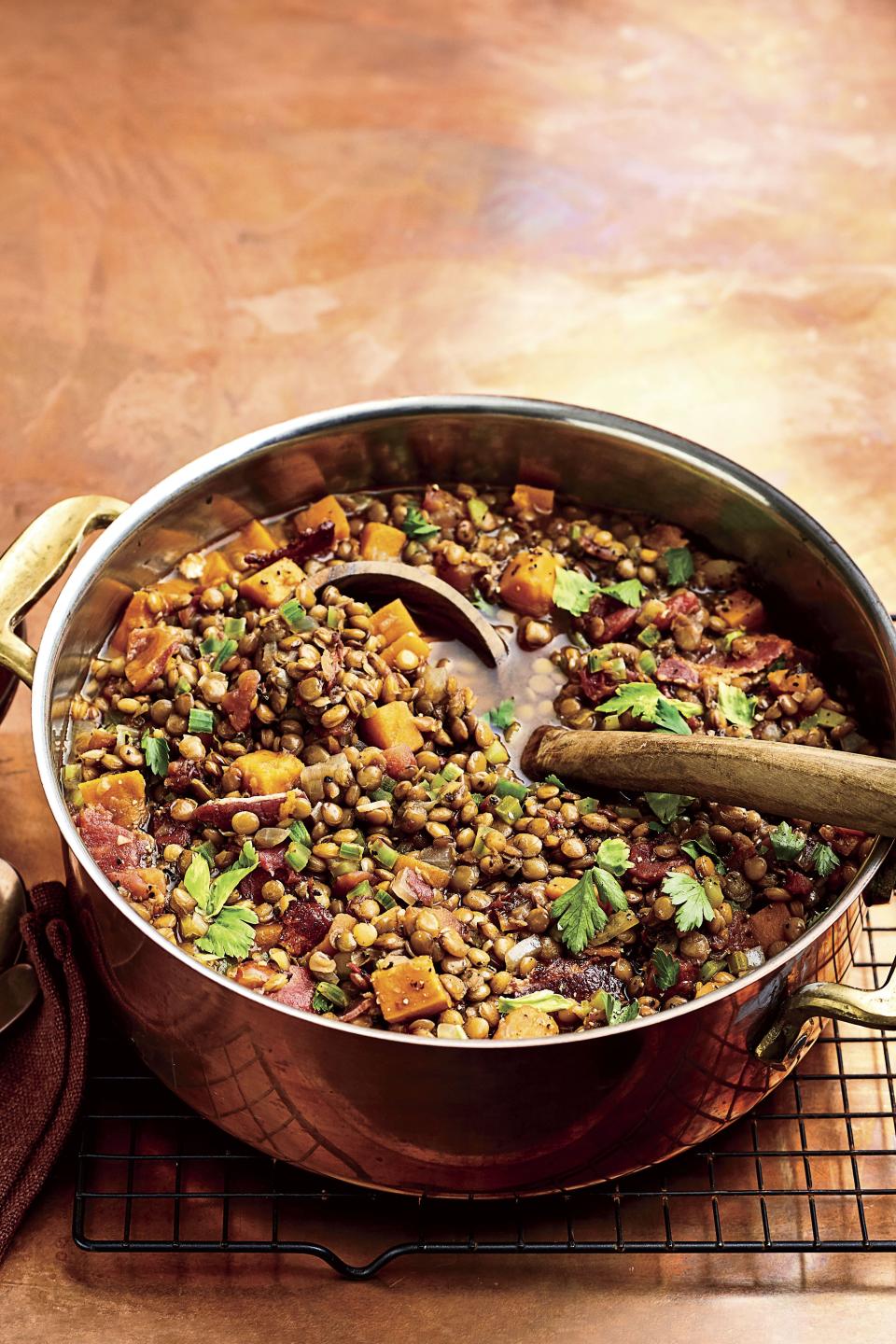 Easy Lentil Soup with Sweet Potatoes and Bacon