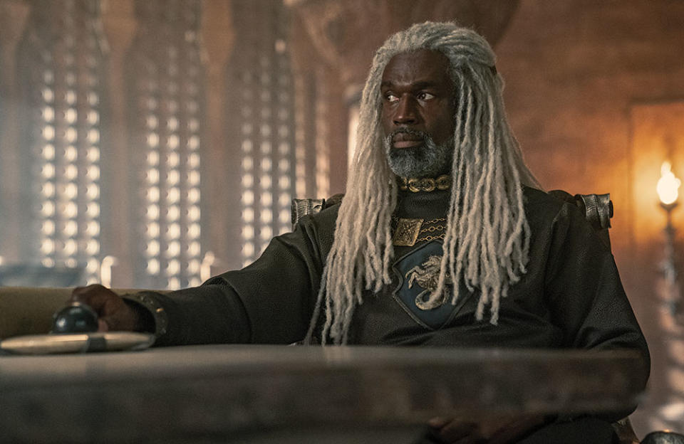 Steve Toussaint as Lord Corlys Velaryon, aka The Sea Snake, the richest man in Westeros. “He’s very much like: ‘I’m telling you the truth,'” Toussaint says. “’I don’t care if I hurt your feelings.’ On the battlefield, it’s much simpler — you’re trying to kill me, I’m trying to kill you — and I think he likes that.” - Credit: Courtesy of Ollie Upton/HBO