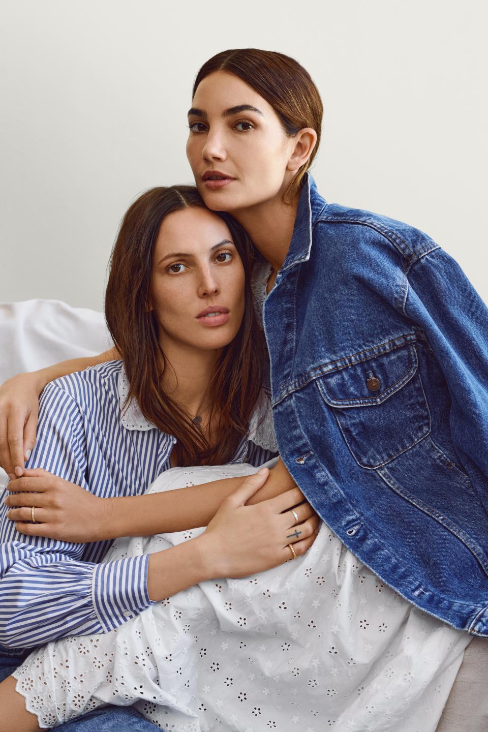 Lily and Ruby Aldridge wear Doen for Gap in front of a plain backdrop