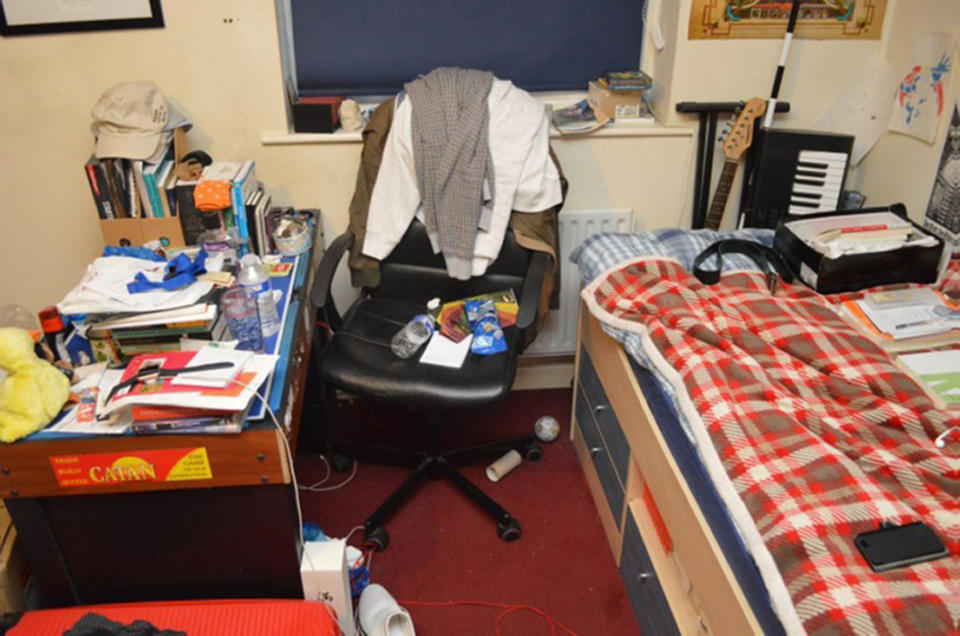 Hannam's desk and bed. (PA)