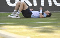 Britain's Andy Murray loses a point to Italy's Matteo Berrettini during the ATP tennis men's final match in Stuttgart, Germany, Sunday June 12, 2022. (Bernd Wei'brod/dpa via AP)