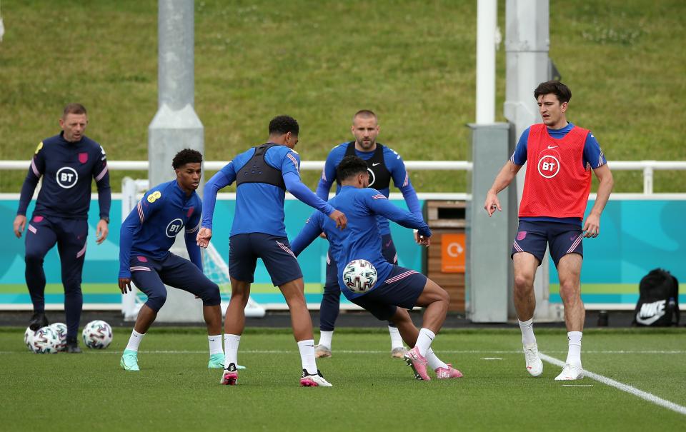 Harry Maguire (right) was among the England players who trained on Monday (PA Wire)