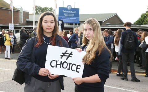 Audrey Peters and Eboney Peters at the school gates this morning  - Credit: EDDIE MITCHELL