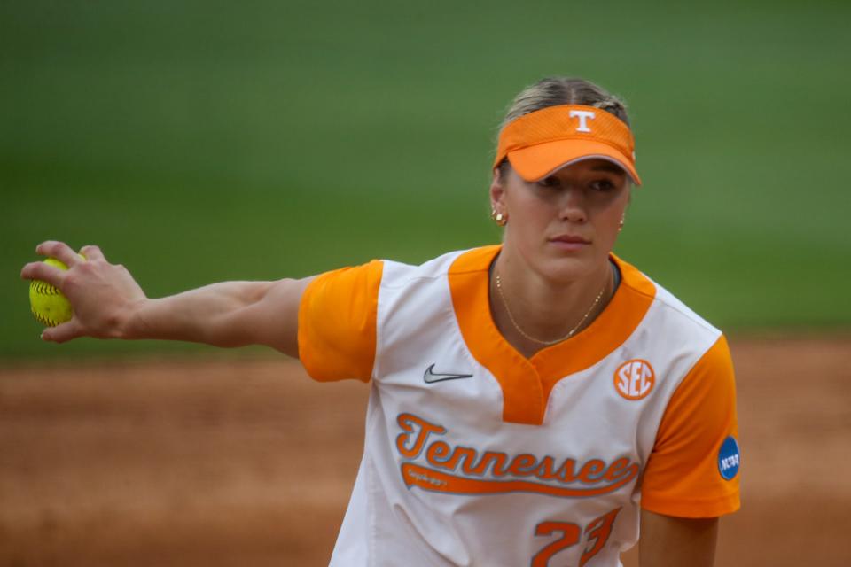 Tennessee pitcher Karlyn Pickens (23) during a Tennessee softball game between Tennessee and Dayton in the NCAA Regional in Knoxville on Friday, May 17, 2024.