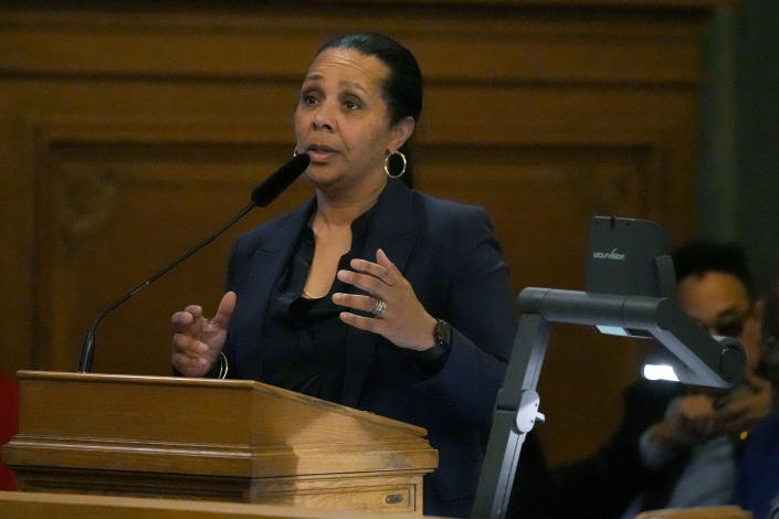 Sheryl Evans Davis, executive director of the San Francisco Human Rights Commission, at the city&#39;s reparations hearing.