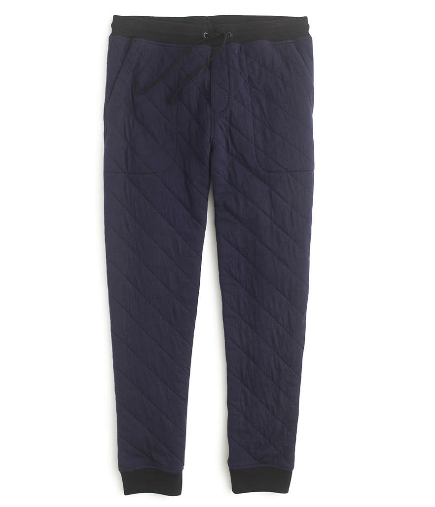 <p>J. Crew Slim Quilted Sweatpant, $98, <a href="https://www.jcrew.com/mens_category/teesfleece/Bottoms/PRDOVR~E6092/E6092.jsp" rel="nofollow noopener" target="_blank" data-ylk="slk:jcrew.com;elm:context_link;itc:0;sec:content-canvas" class="link ">jcrew.com</a><br><br></p>