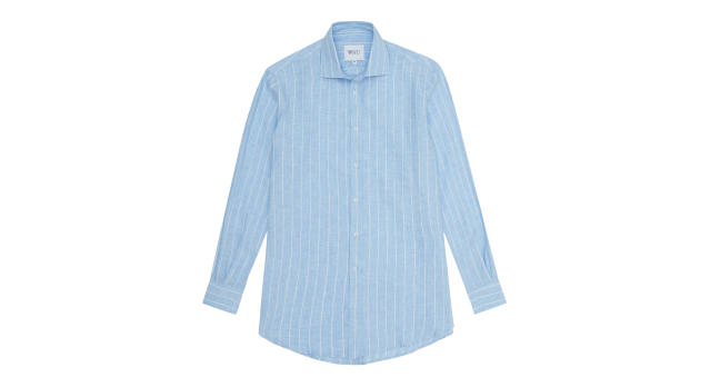 WNU Sky Blue & White Stripe Linen Shirt - Meghan Markle's Tops