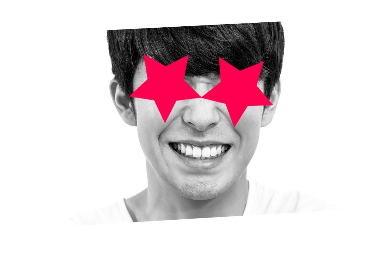 Photo of a person with illustrated stars covering their eyes.