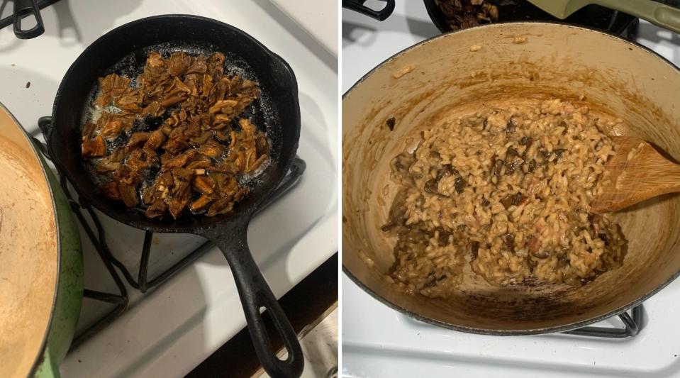 Two pans filled with what the author claims is risotto.