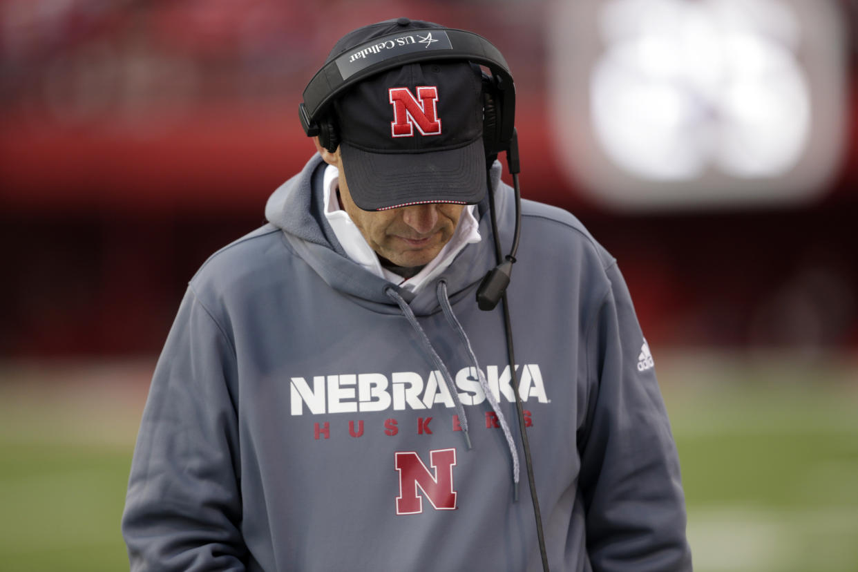 Nebraska head coach Mike Riley walks the sideline during the second half of an NCAA college football game against Northwestern in Lincoln, Neb., Saturday, Nov. 4, 2017. Northwestern won 31-24 in overtime. (AP Photo/Nati Harnik)