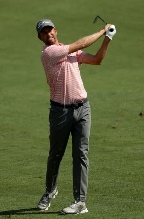 Webb Simpson of the US reacts hits a shot on the ninth hole during the third round of the Wyndham Championship, at Sedgefield Country Club in Greensboro, North Carolina, on August 19, 2017