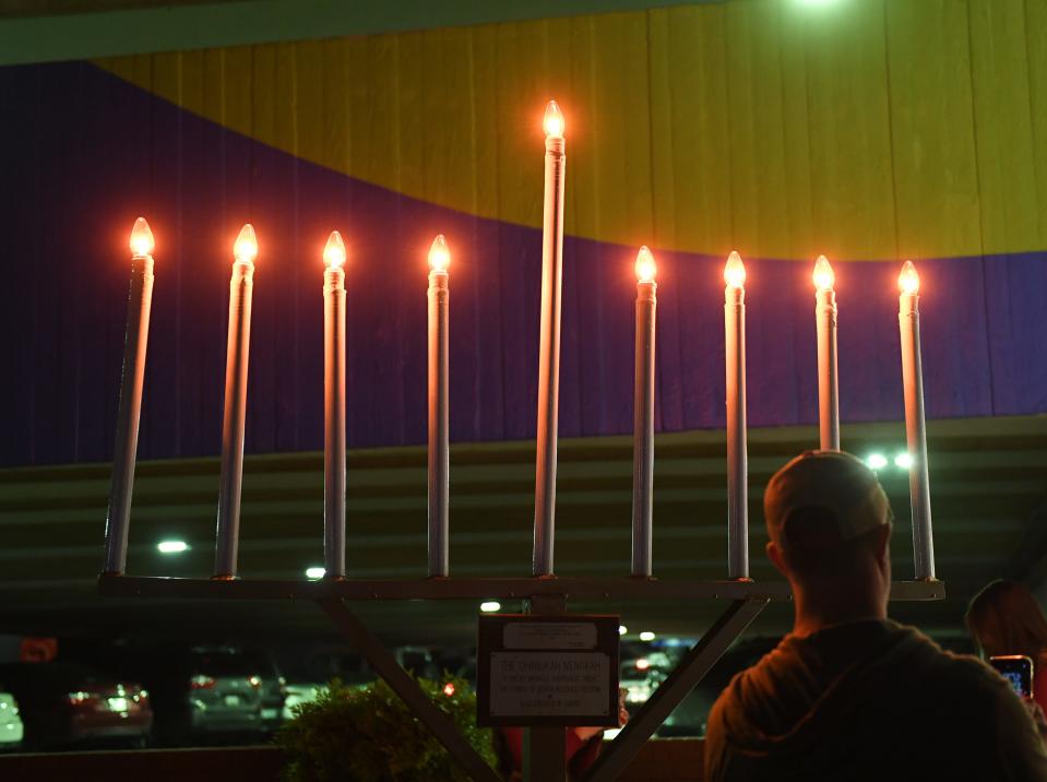 A Menorah at the Holiday Lights Festival Saturday, Dec. 2, 2023, in downtown Salisbury, Maryland.